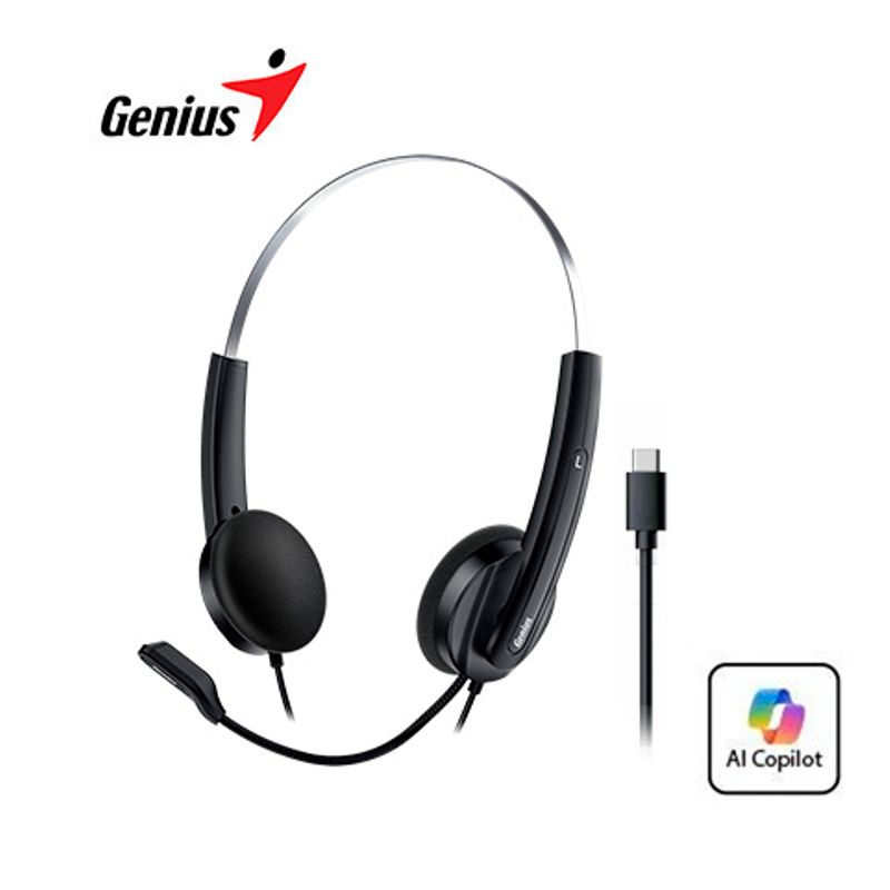 GENIUS - Audífono con micrófono GENIUS HS-220U USB-C BOTON COPILOT BLACK