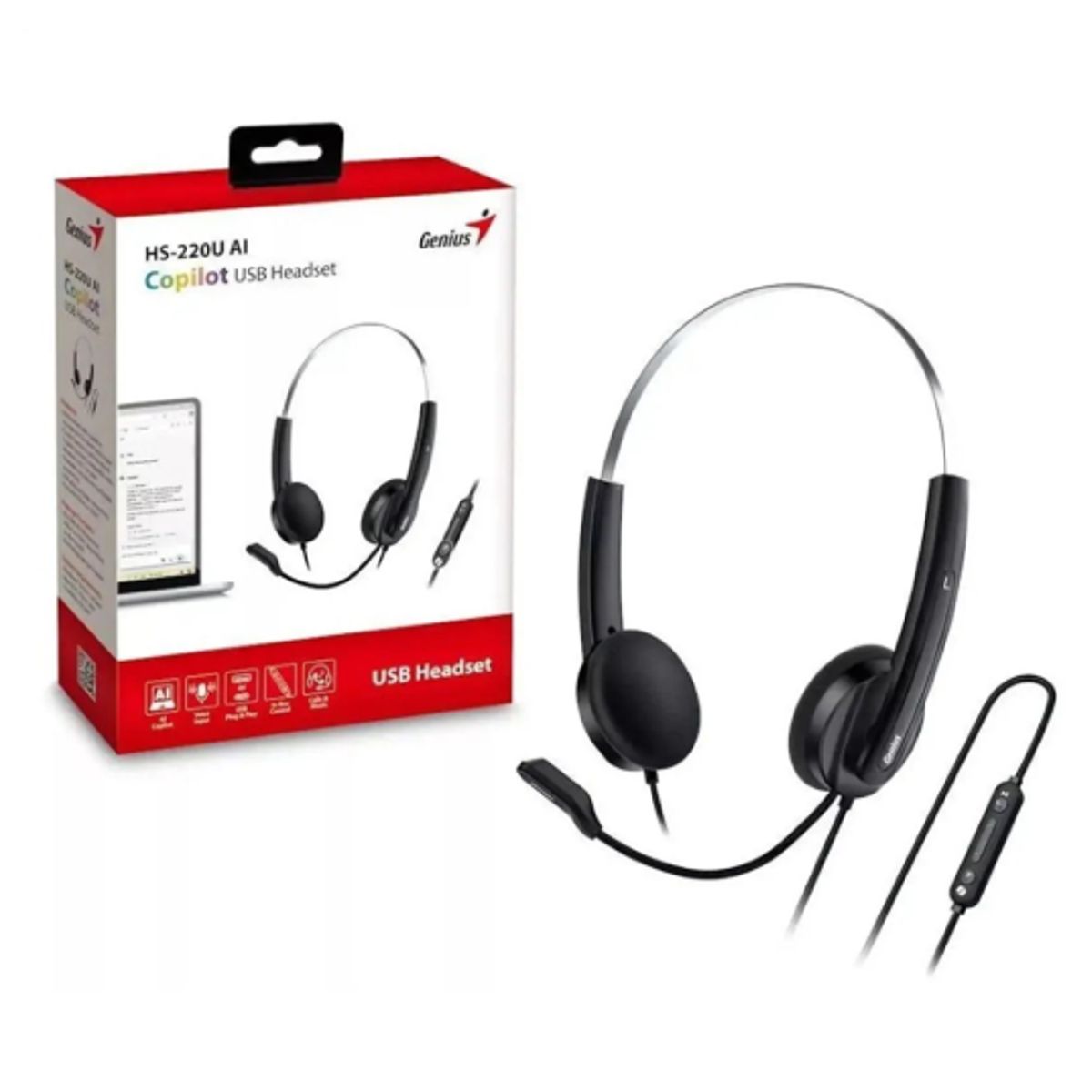 GENIUS - Audífono con micrófono GENIUS HS-220U USB-C BOTON COPILOT BLACK