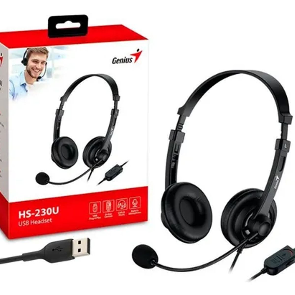 GENIUS - Audífono con micrófono GENIUS HS-230U USB-A 24M BLACK
