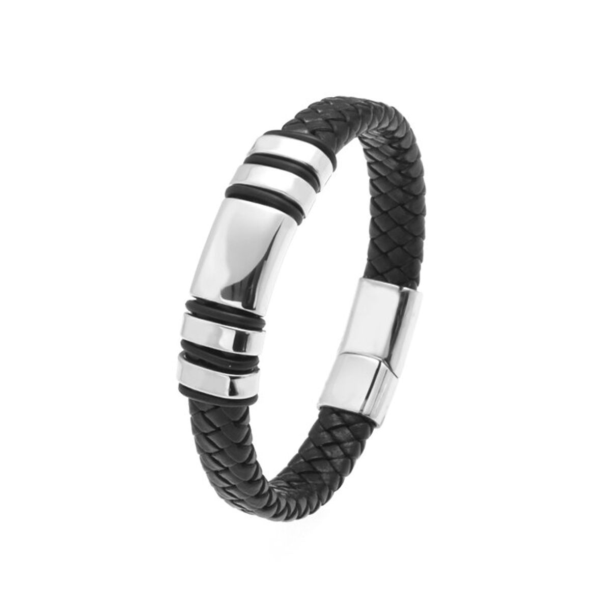 GENERICO - Pulsera de Cuero y Acero Inoxidable Hombre Hebilla Magnetica