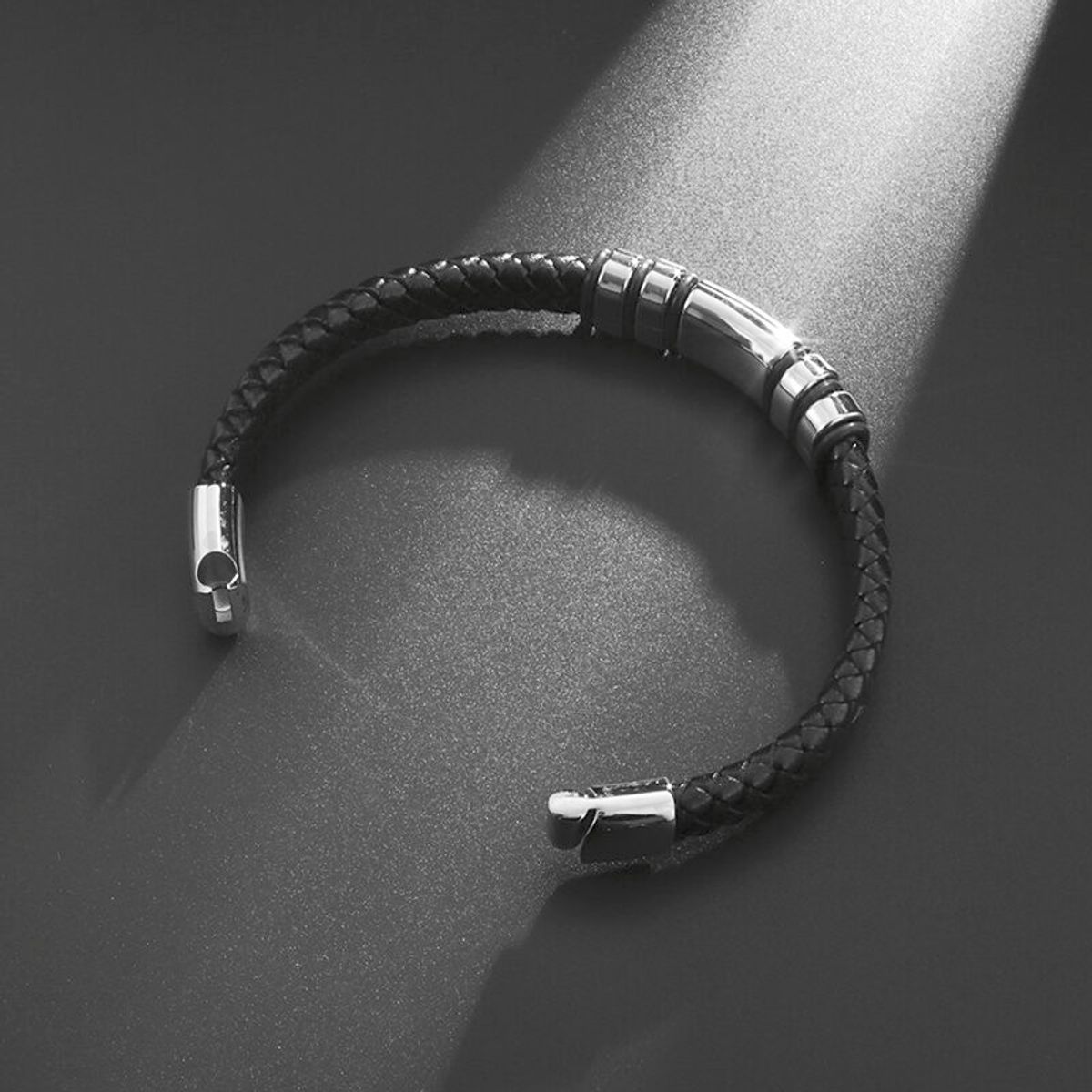 GENERICO - Pulsera de Cuero y Acero Inoxidable Hombre Hebilla Magnetica