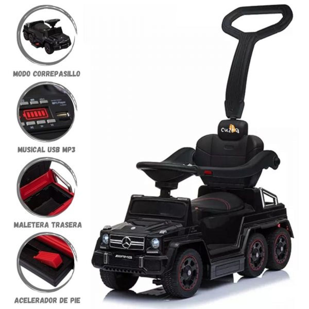 MERCEDES BENZ - Correpasillo a Batería 2 en 1 para Niños »AMG SIX» Black
