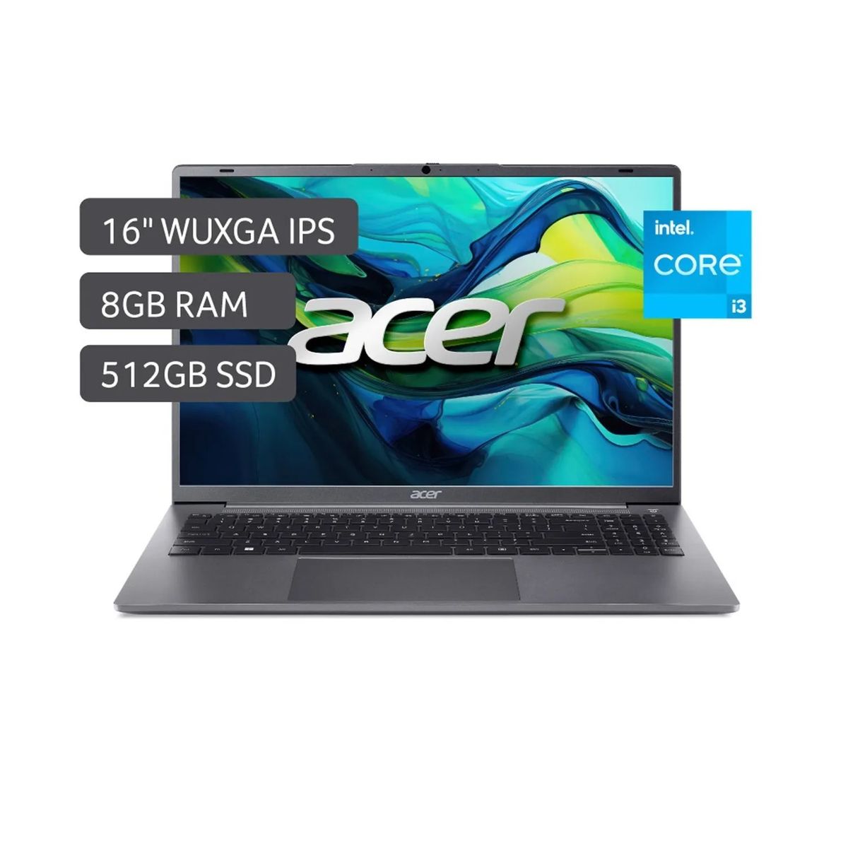 ACER - Laptop Acer Aspire 16" WUXGA Intel Core I3 N305 RAM 8GB DDR5 512GB SSD Windows 11 Español