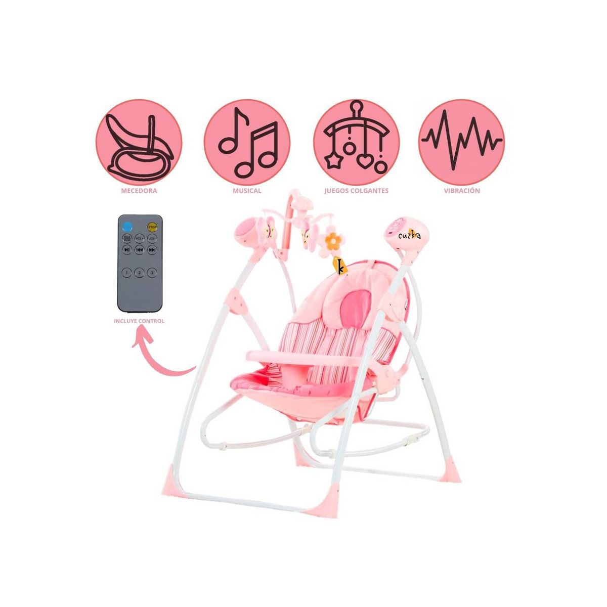 CUZKA - Silla Mecedora Columpio Para Bebés «MARIBEL» Pink
