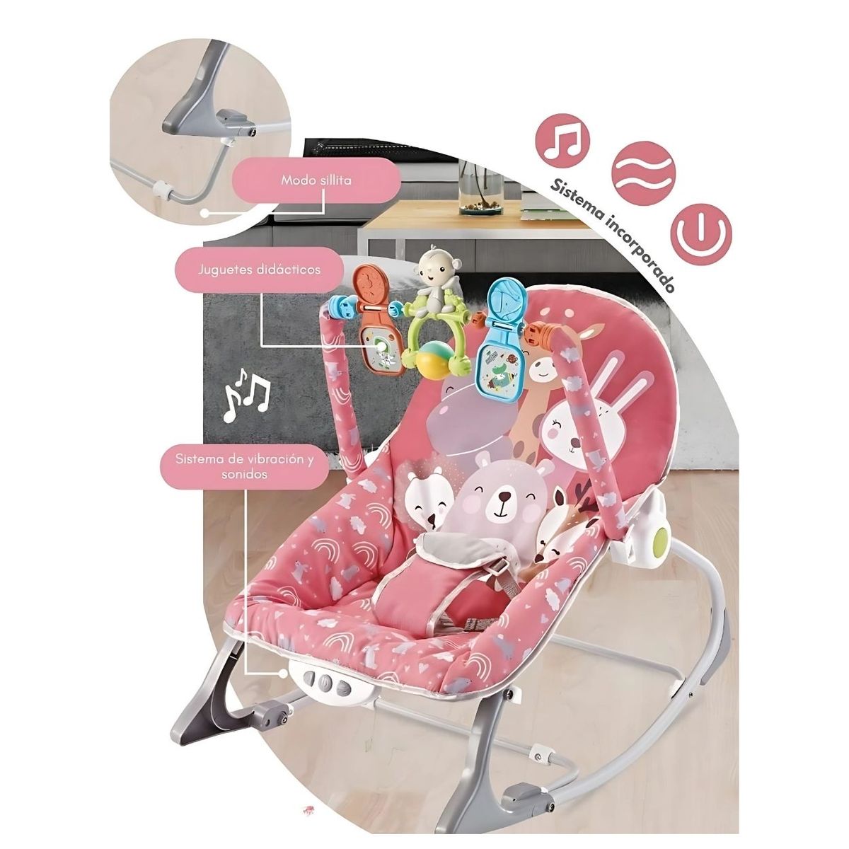 GENERICO - Silla Mecedora con Vibración Musical Bluetooth Bebé Niña