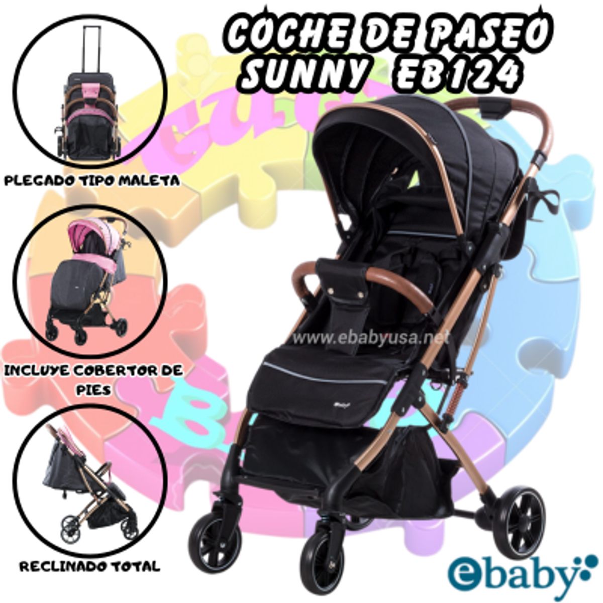 COCHE MALETA EB-124 SUNNY-NEGRO, marca EBABY - Foto Principal