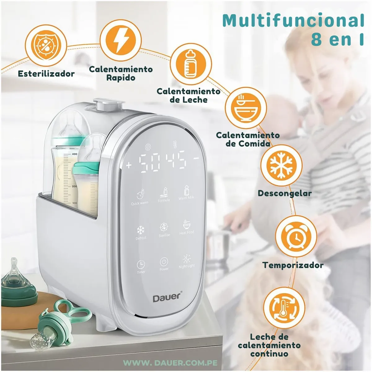 DAUER - Calentador Doble de Biberones Alimentos y Esterilizador 8en1