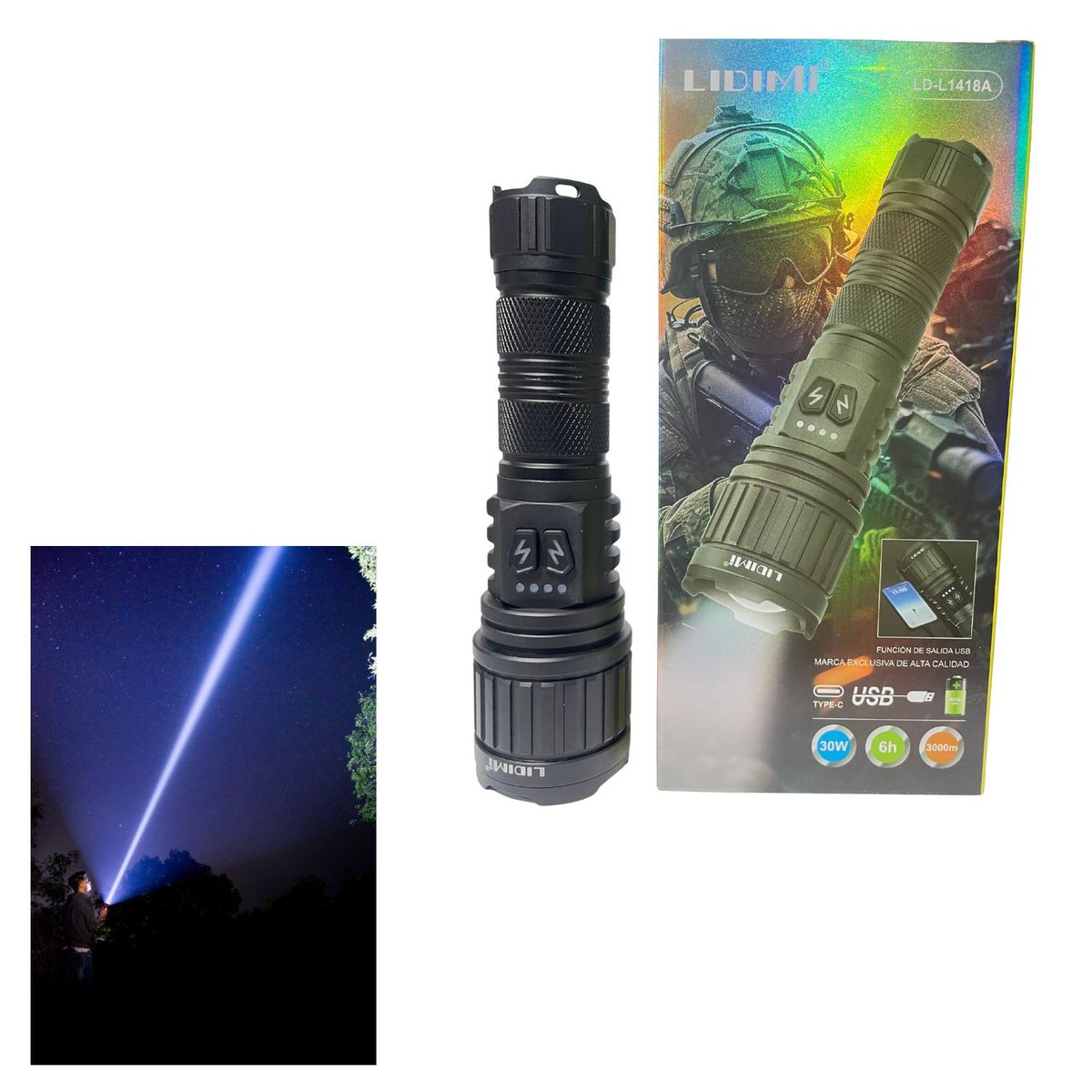 LIDIMI - LINTERNA DE LARGO ALCANSE DE 3000 METROS LED