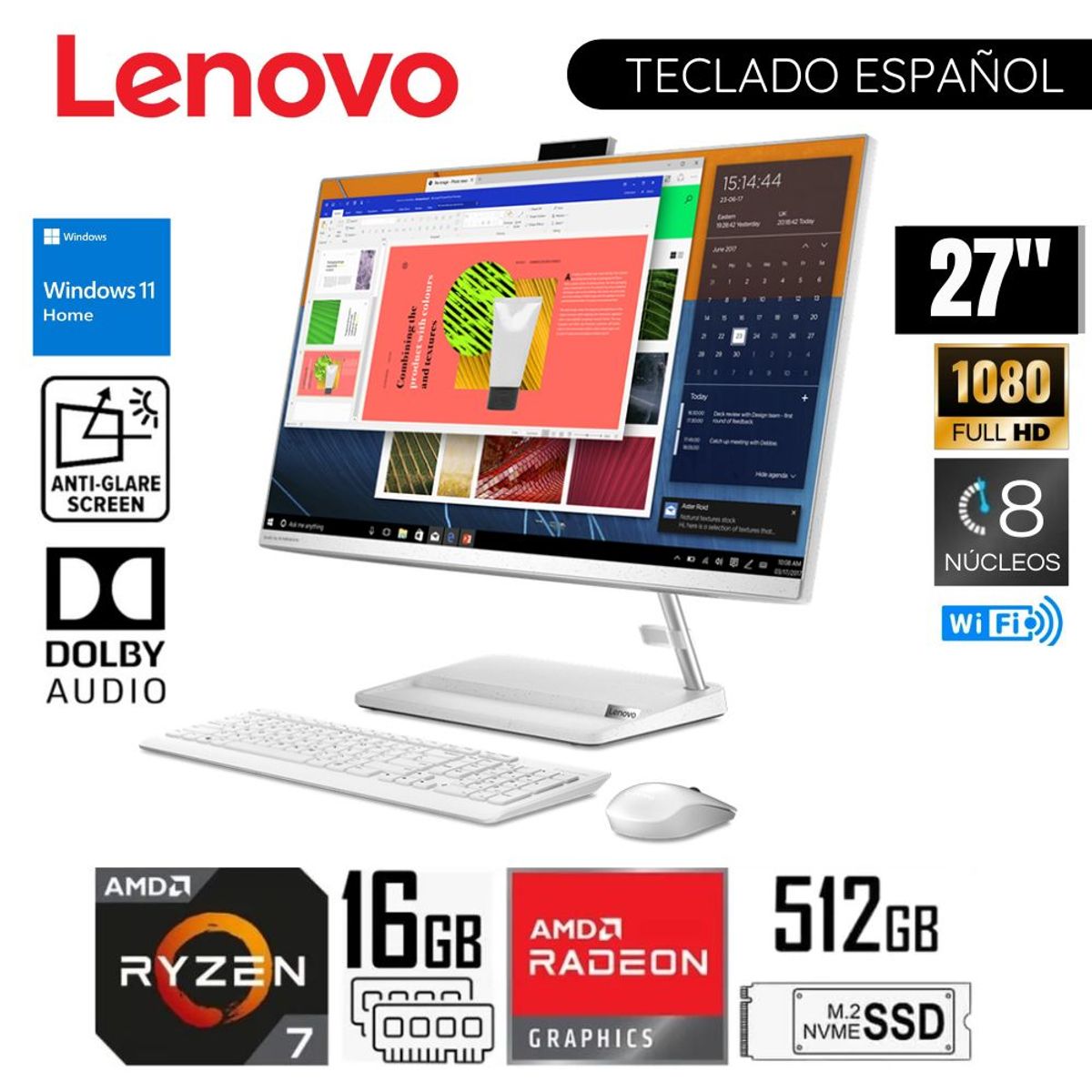 LENOVO - All In One Lenovo IdeaCentre 27ALC6 27 PulgFHD Ryzen7-7730U 16GB RAM 512GB SSD