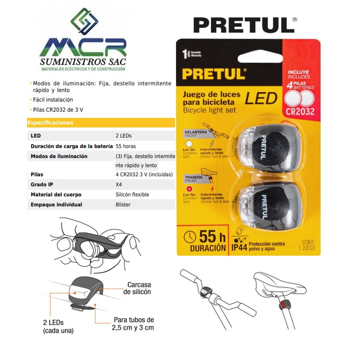 PRETUL - JUEGO DE LINTERNAS LED DE SILICON 2 PIEZAS PRETUL