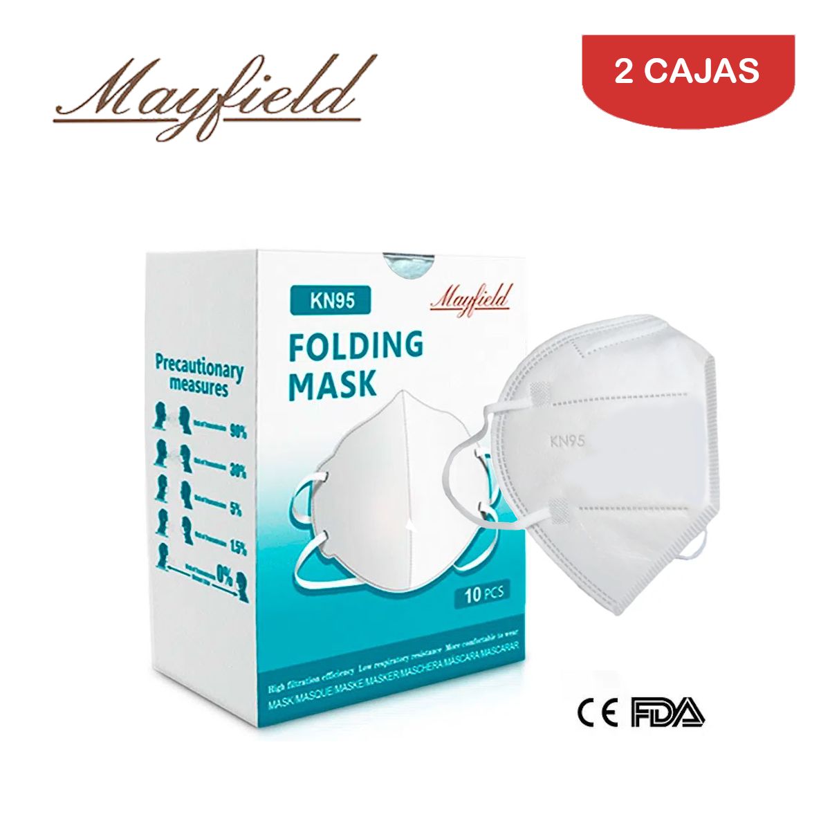MAYFIELD - Mascarilla KN95 5 capas blanco caja*10und MAYFIELD. Pack 2 cajas
