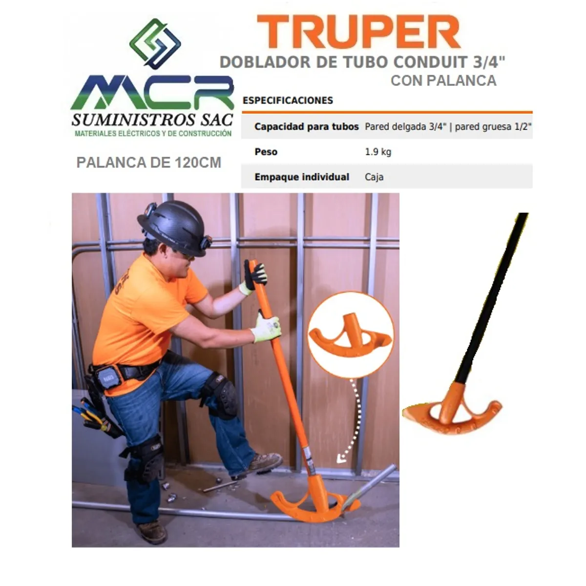 TRUPER - DOBLADOR DE TUBO CONDUIT 3-4 pulgada y 1-2 pulgad TRUPER CON PALANCA