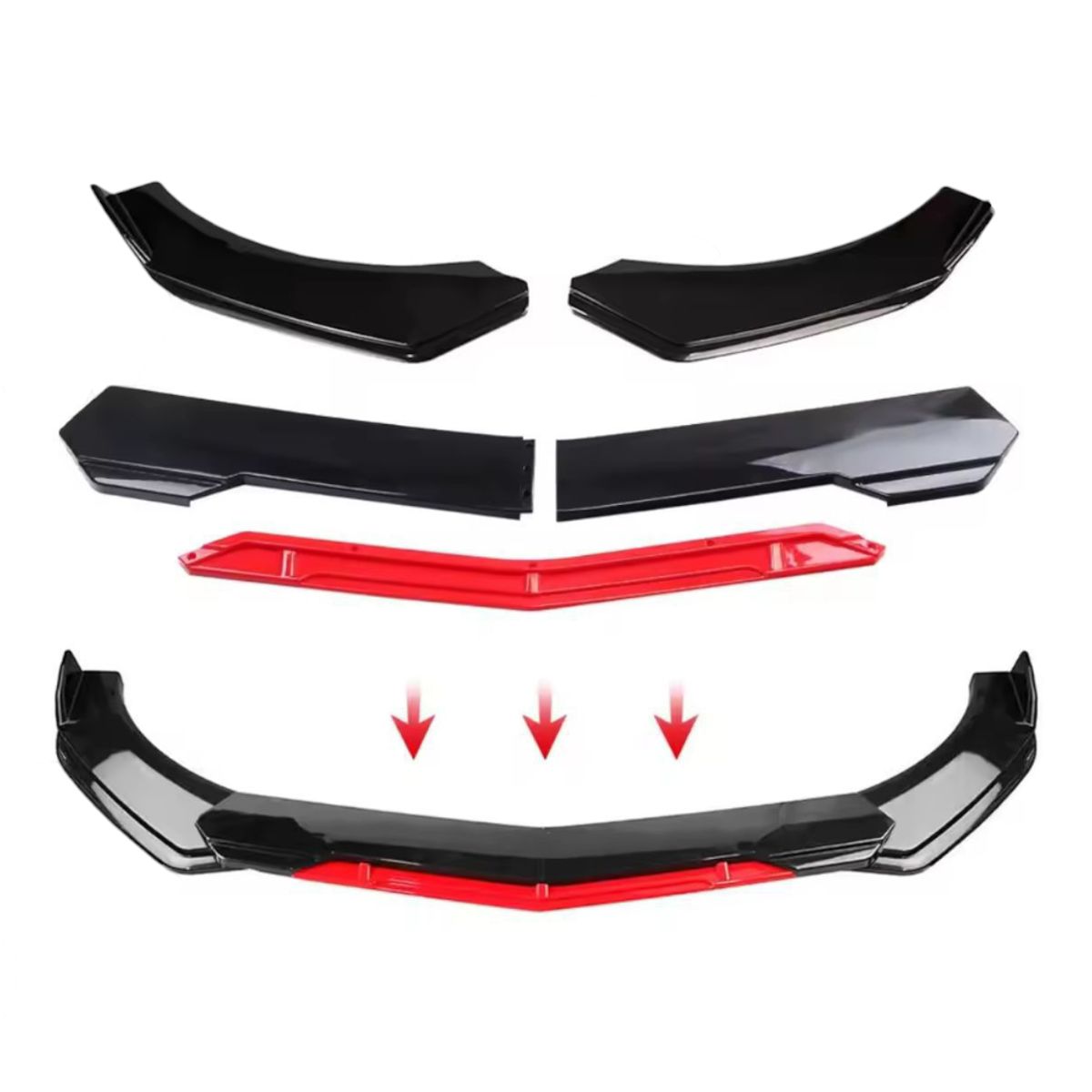 GENERICO - Lip body kit delantero 5 piezas con filo rojo - universal