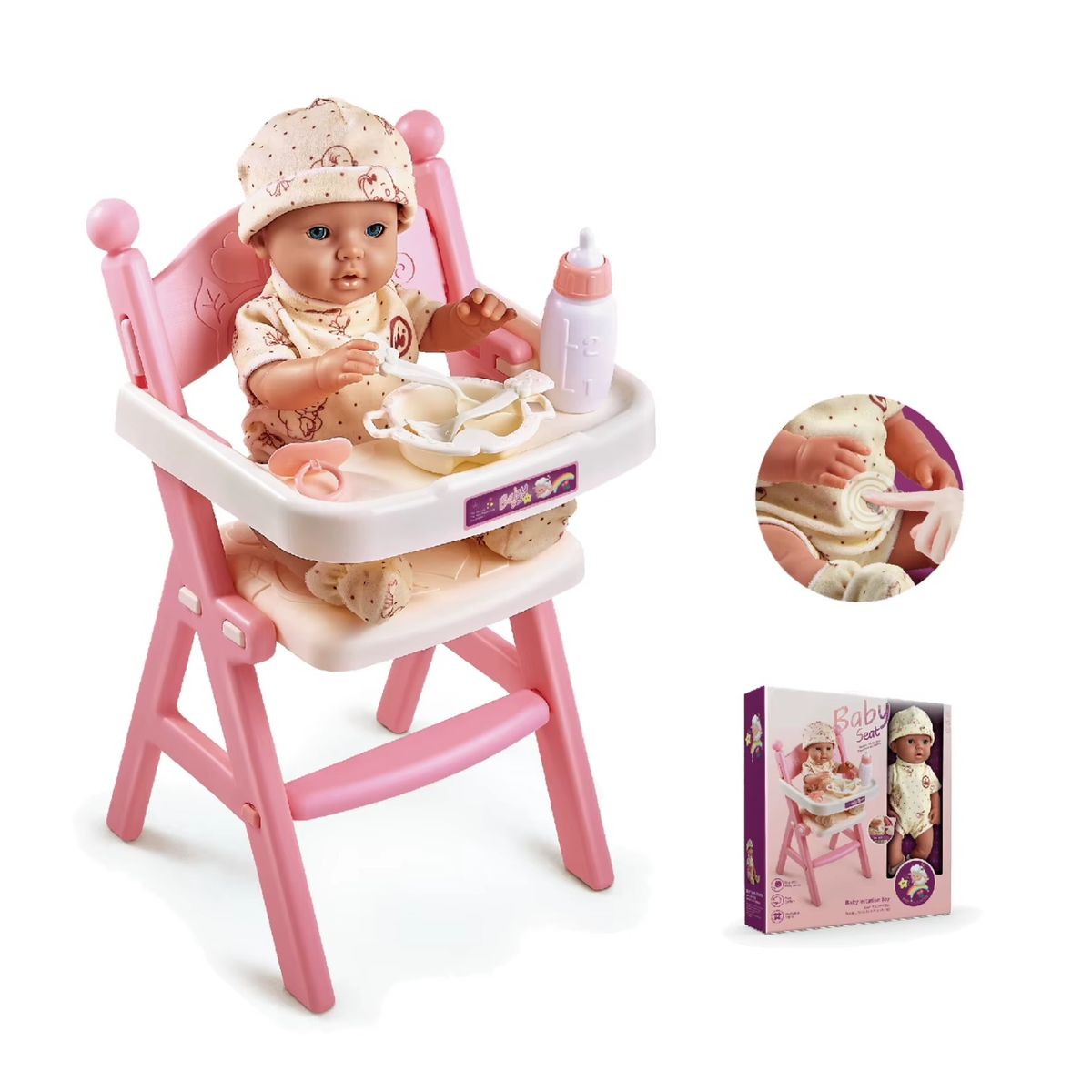 GENERICO - Muñeca Con Silla Alta Para Comer