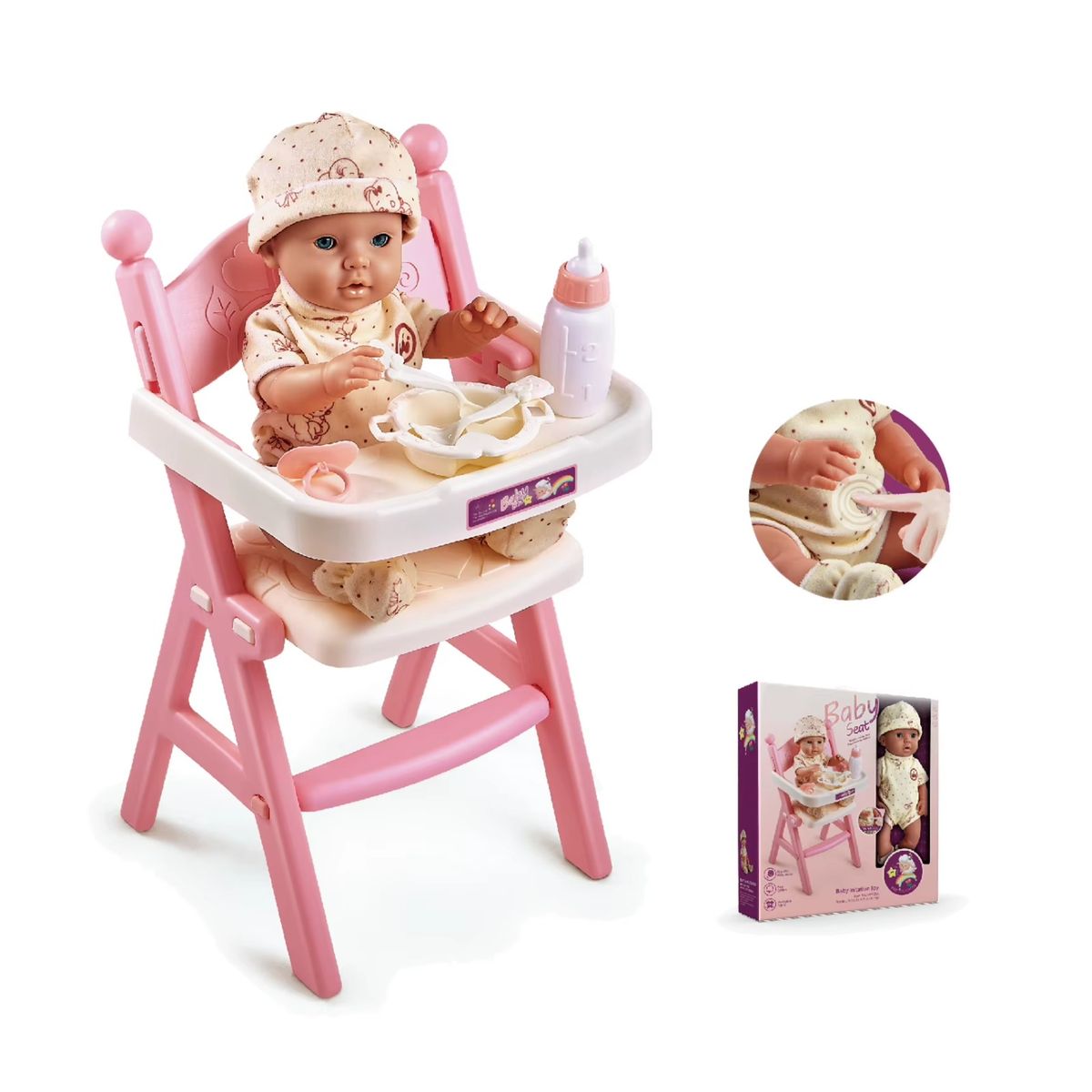 GENERICO - Muñeca Con Silla Alta Para Comer