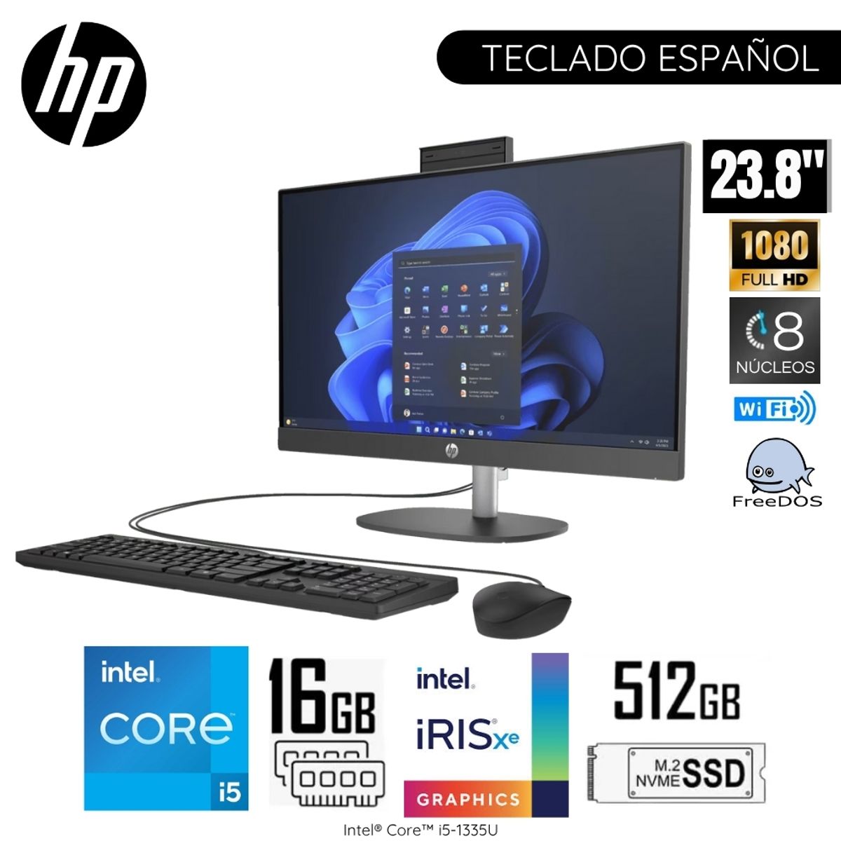 HP - Aio HP Proone 240 G10 Intel Corei5-1334U 16GB RAM 512GB SSD 23.8"  Pulg.FHD-Negro