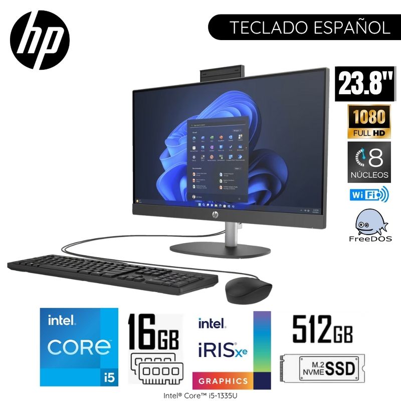 HP - Aio HP Proone 240 G10 Intel Corei5-1334U 16GB RAM 512GB SSD 23.8"  Pulg.FHD-Negro