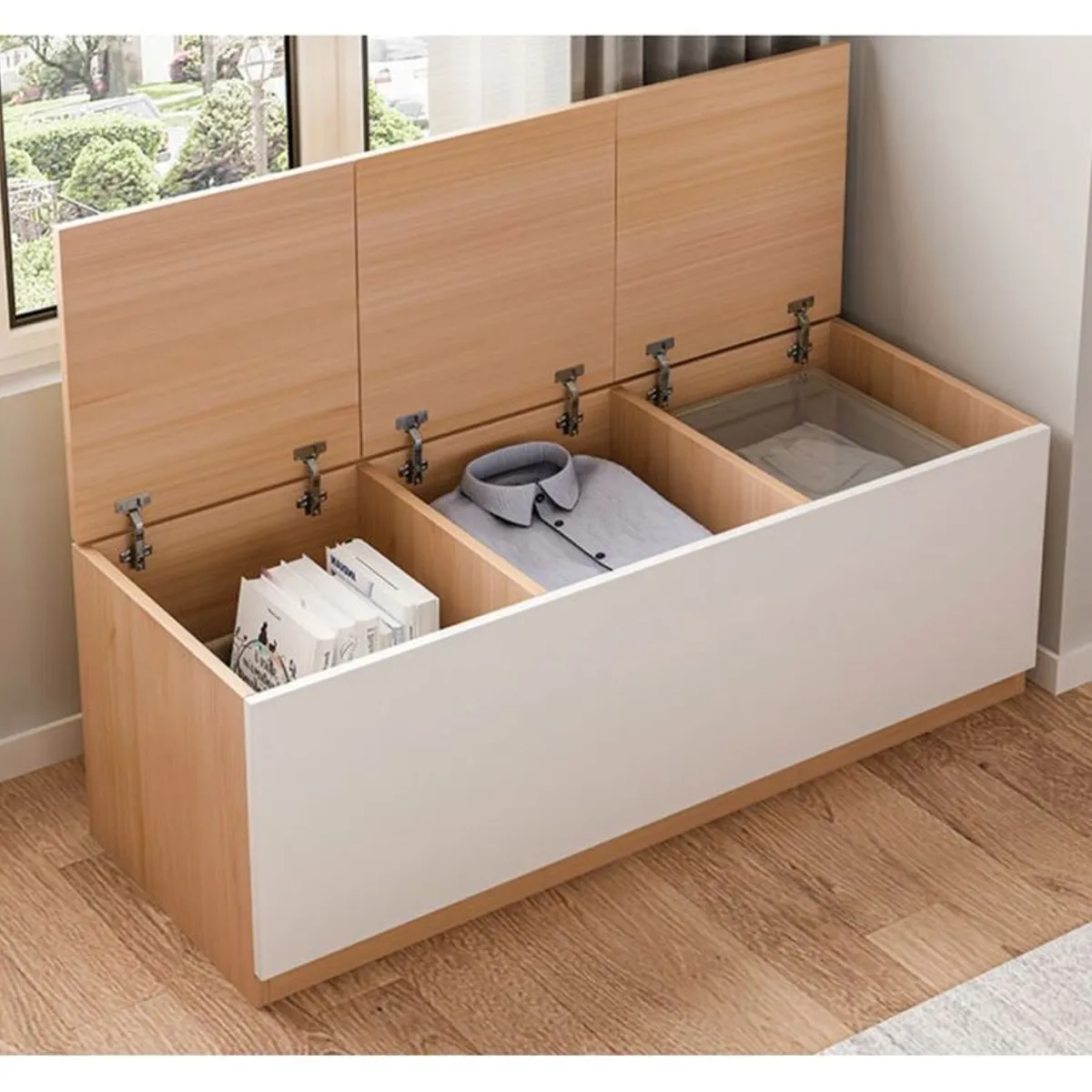 ANYHOGAR - Organizador De Ropa De Madera Estante Dormitorio Bajo ventanal