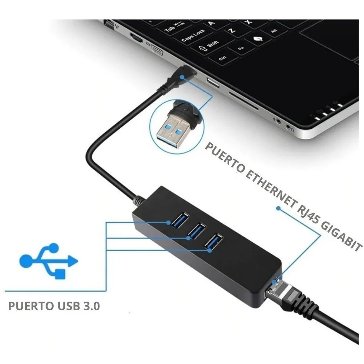 OEM - Hub Adaptador de Red USB 3.0 a Rj45 Gigabit con 3 Puertos USB 3.0