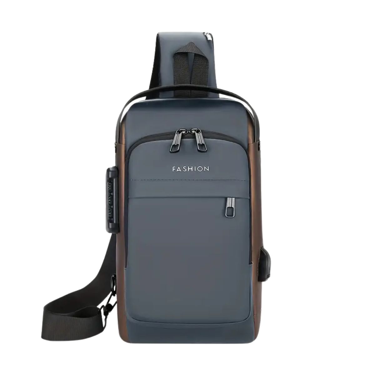 GENERICO - MORRAL FASHION GRIS - MARRÓN CON CLAVE DE SEGURIDAD