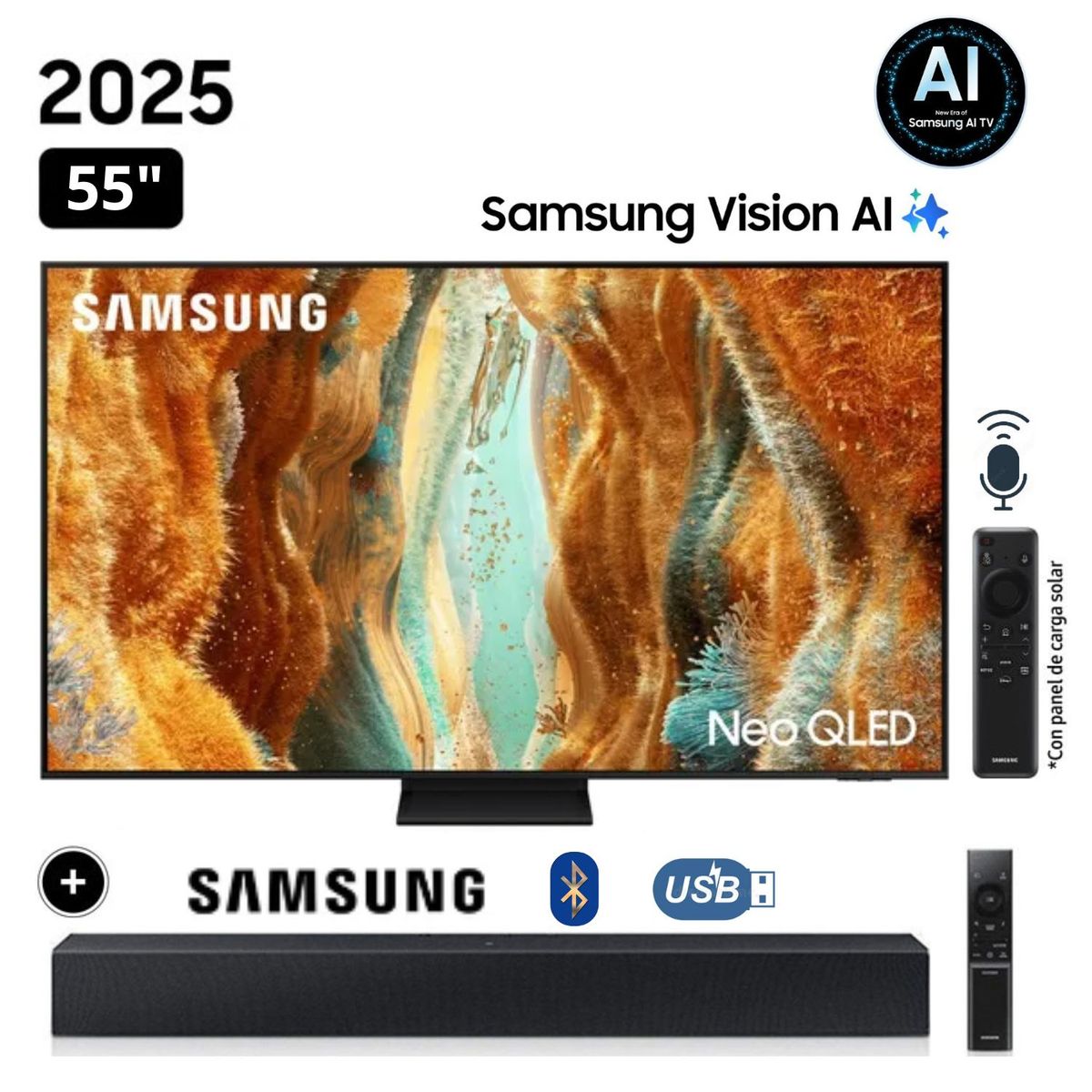 SAMSUNG - Televisor 55 Neo Qled 4k Qn70F Vision Ai Smart Tv + Soundbar HW B400