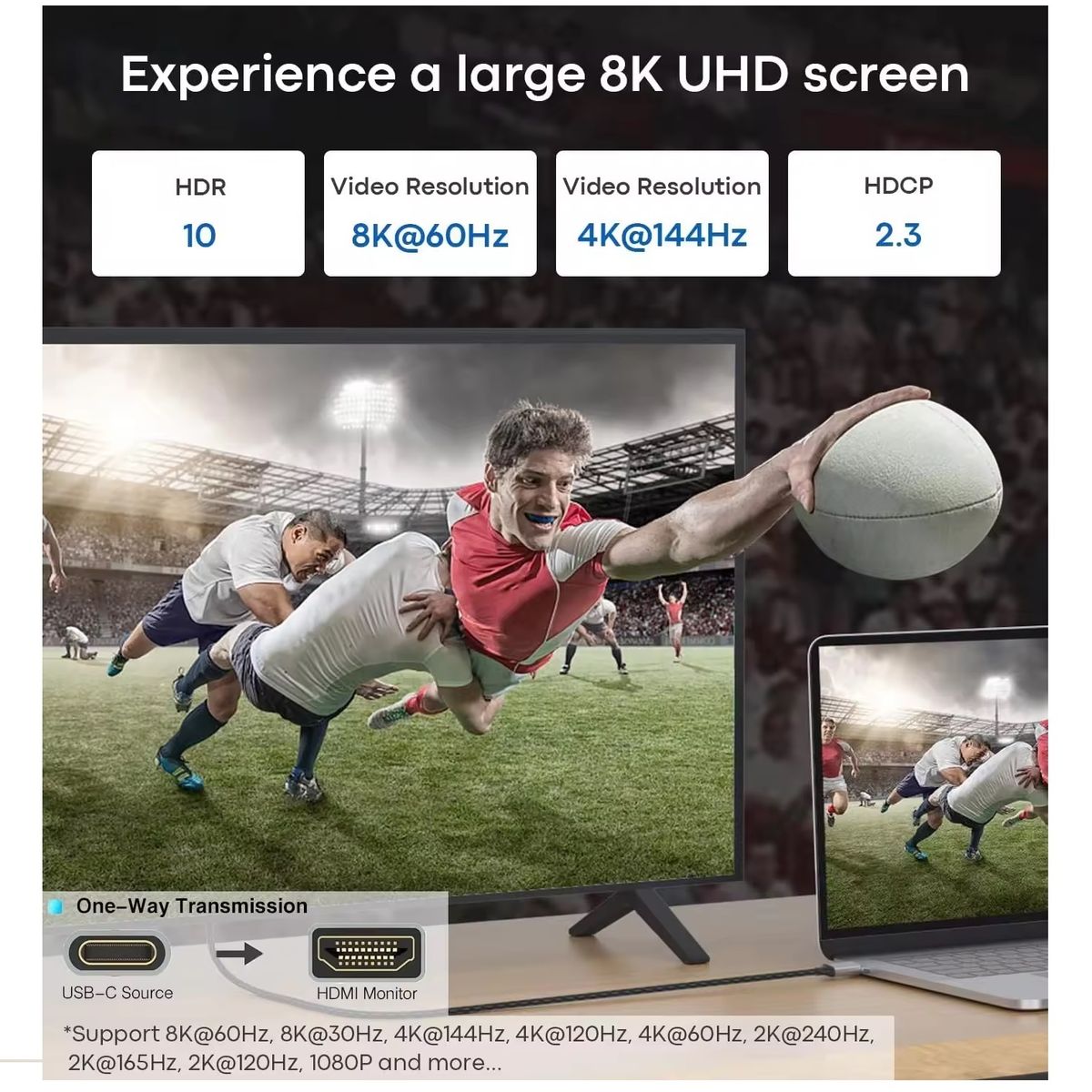 OEM - Cable Tipo C a HDMI 8K 60Hz Trenzado Android Mac Windows 2 Metros