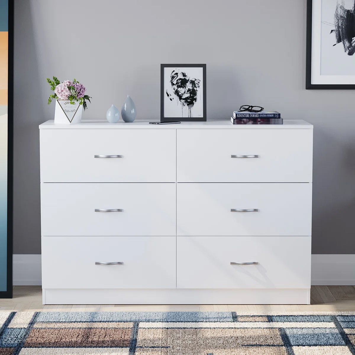 GENERICO - Comoda Melamina Blanco Noa 1.20m 6 Cajones