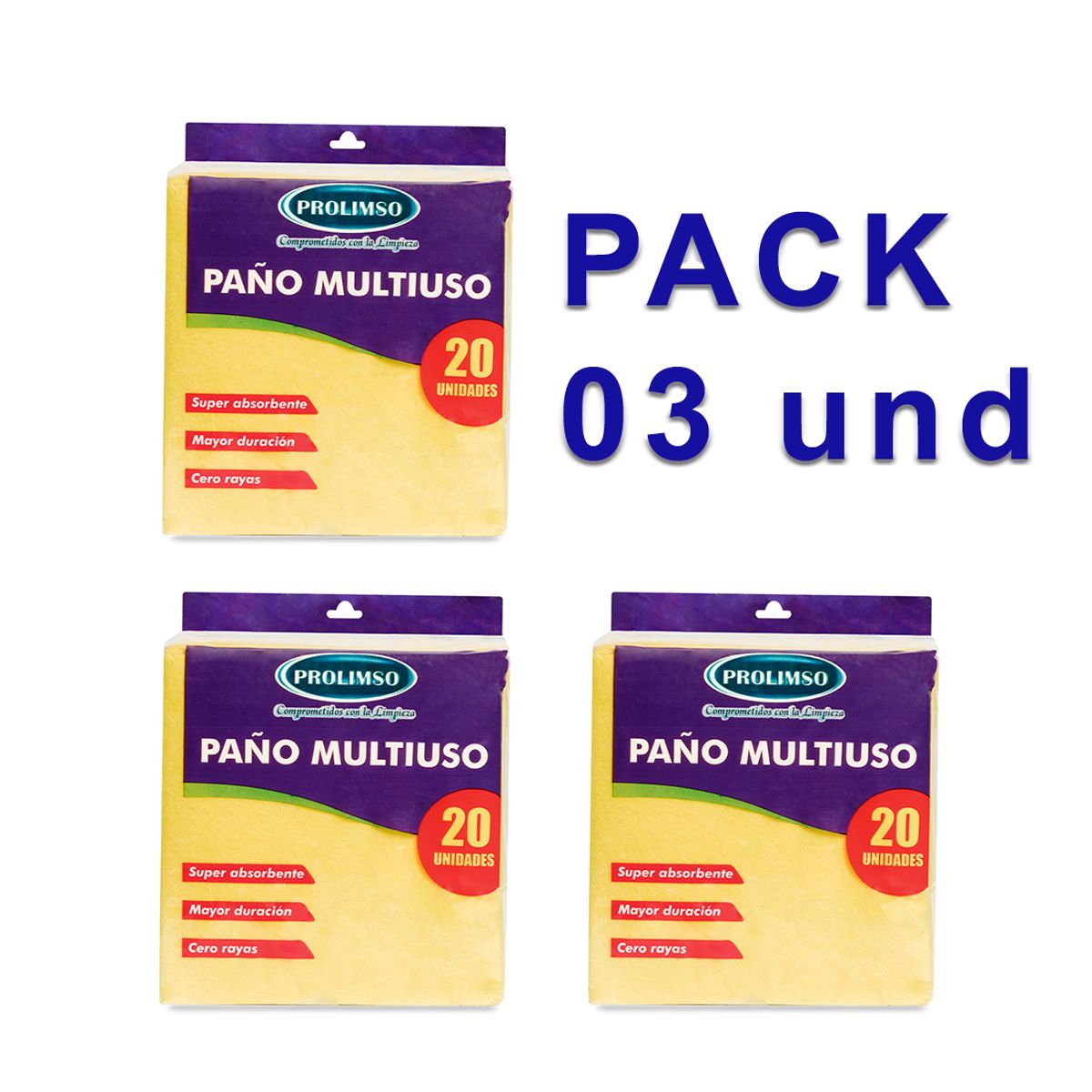 GENERICO - Pack 3 Pqts. Paño Multiuso Amarillo PROLIMSO x 20 Und
