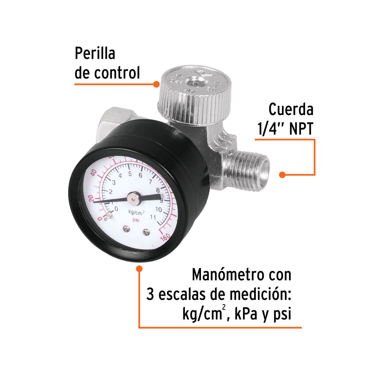 TRUPER - REGULADOR DE AIRE CON MANOMETRO ENTRADA 1/4” 160 PSI TRUPER