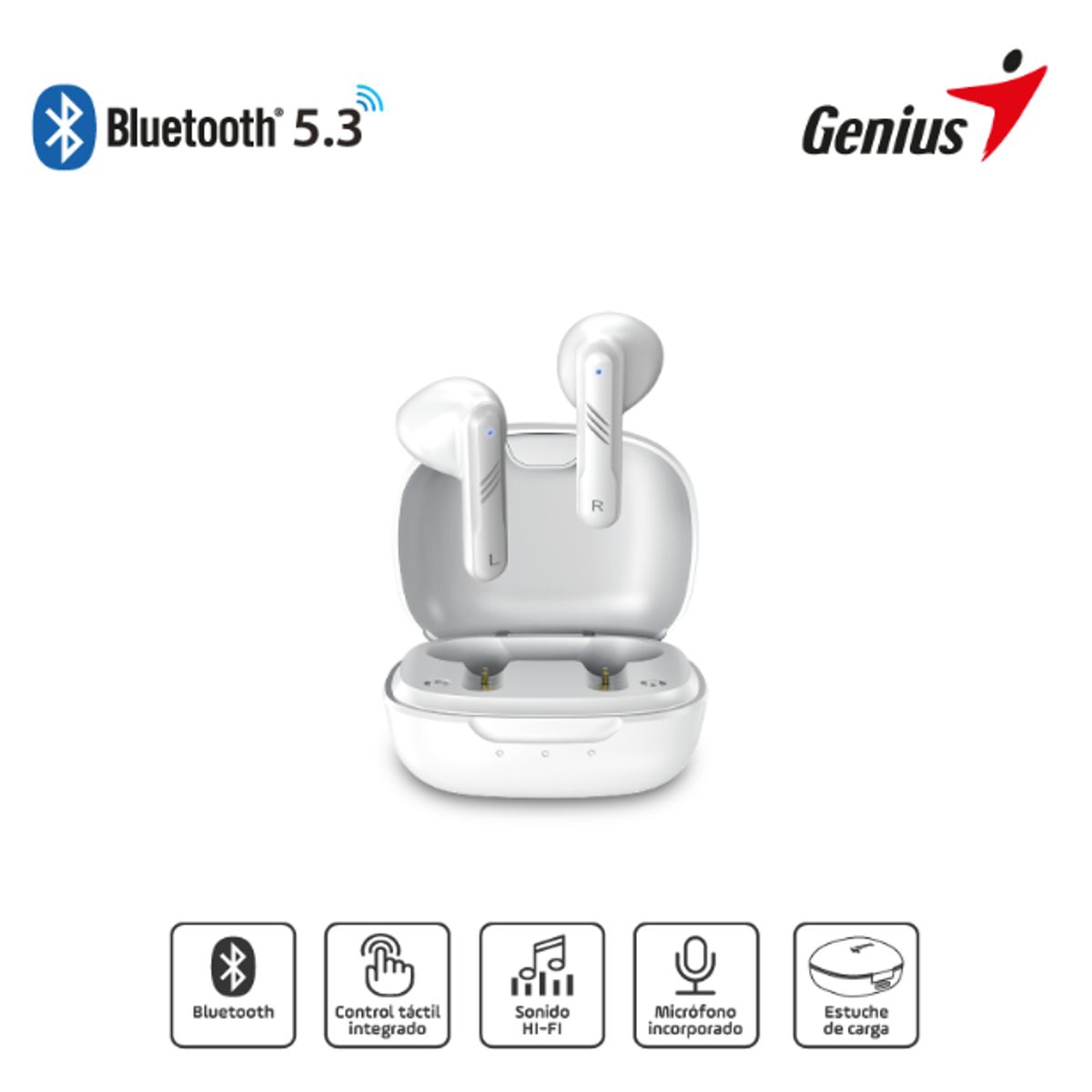 GENIUS - Audífono con Micrófono Bluetooth GENIUS HS-M905BT TRUE WHITE