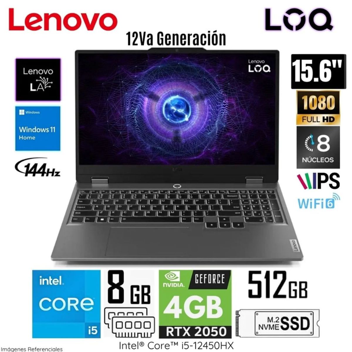 LENOVO - Laptop Lenovo LOQ 15IAX9 Intel Corei5-12450HX 8GB RAM 512GB SSD 156 Pulg FHD RTX2050-4GB