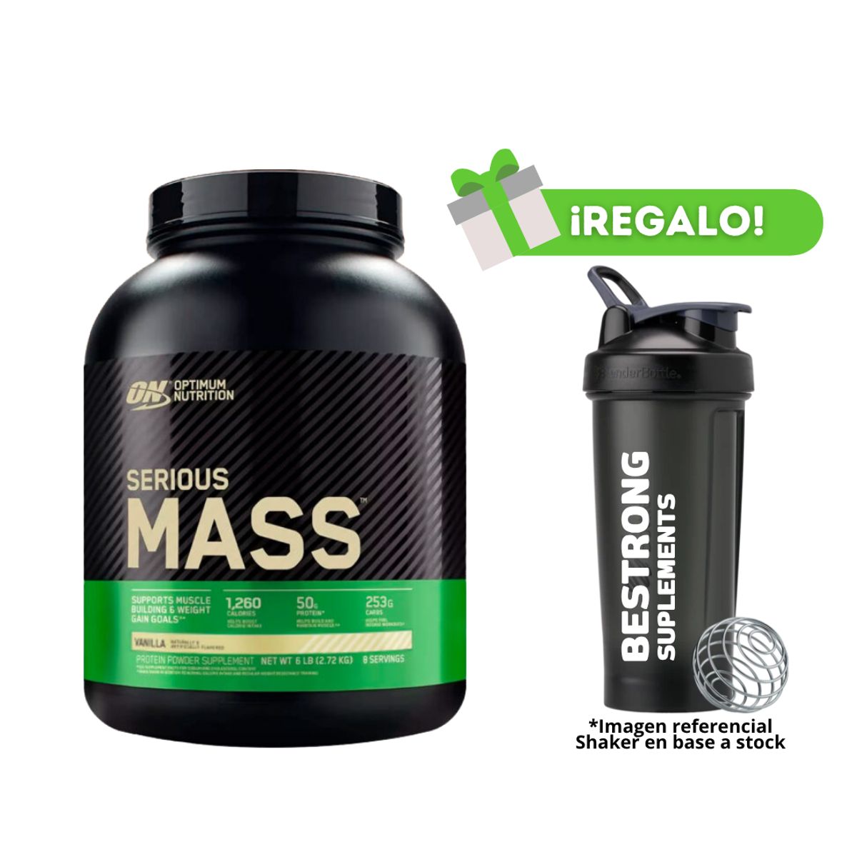 OPTIMUN NUTRITION - PROTEÍNA SERIOUS MASS VAINILLA 6 LB + SHAKER