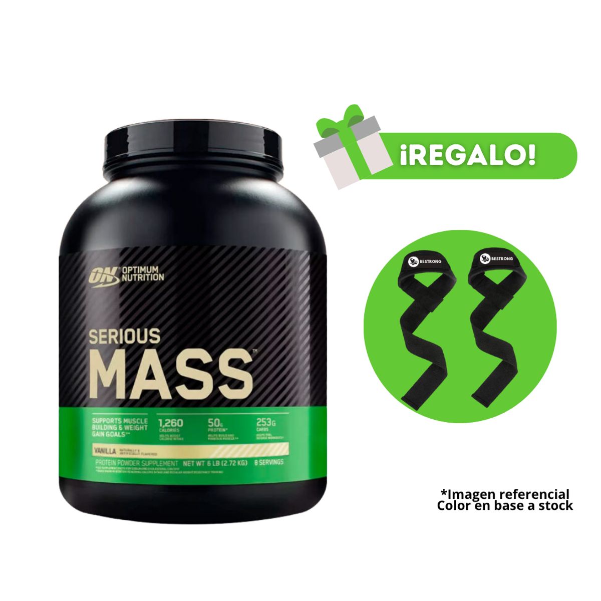 OPTIMUN NUTRITION - PROTEÍNA SERIOUS MASS VAINILLA 6 LB + STRAPS