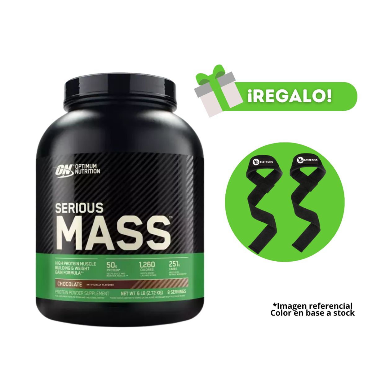OPTIMUN NUTRITION - PROTEÍNA SERIOUS MASS CHOCOLATE 6 LB + STRAPS