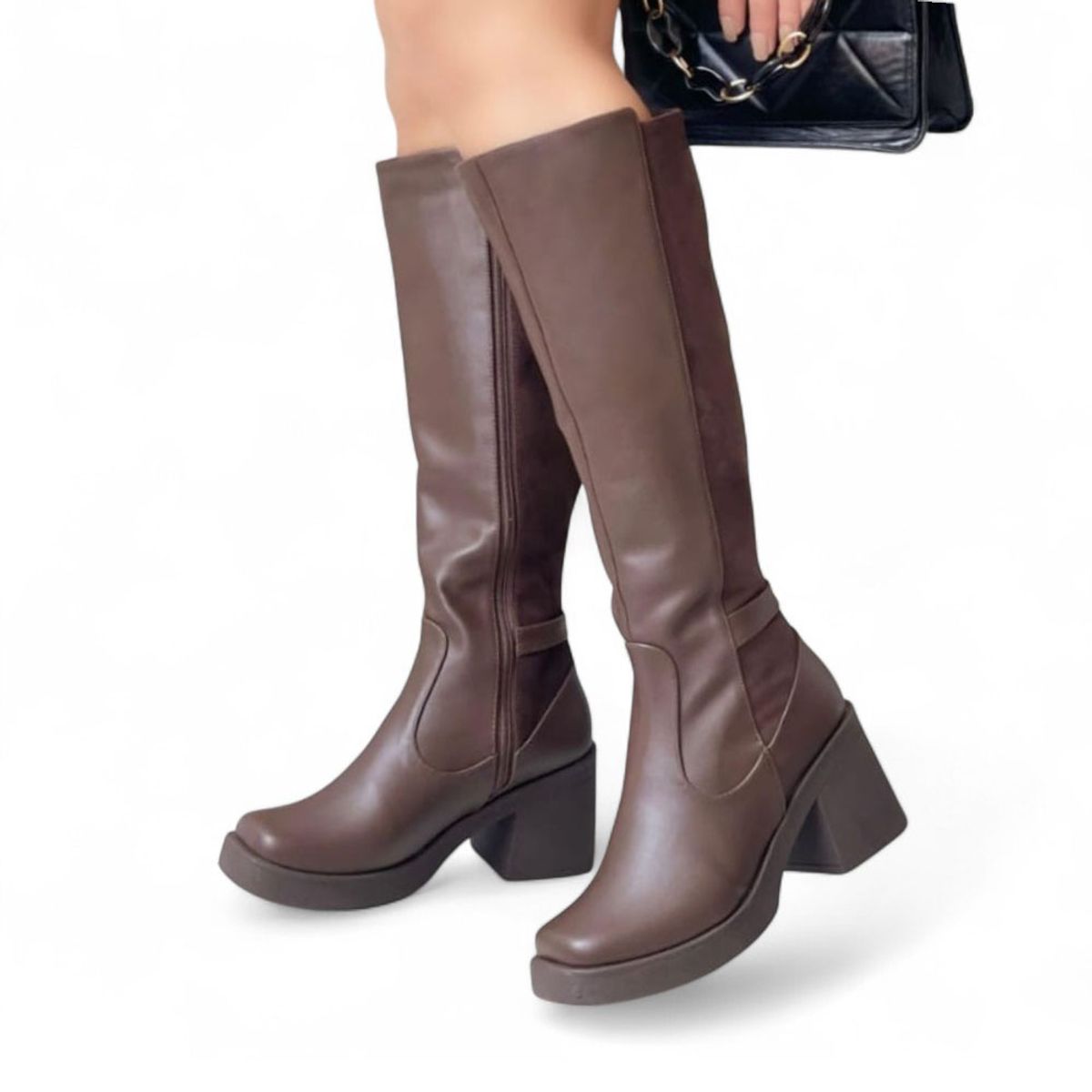 GENERICO - Bota Mujer Punta Cuadrada Gamuza Posterior 1299 5C-75 Color Marron