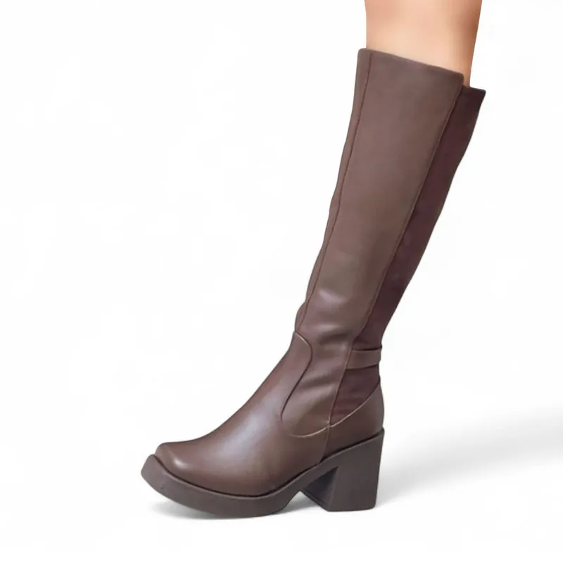 GENERICO - Bota Mujer Punta Cuadrada Gamuza Posterior 1299 5C-75 Color Marron