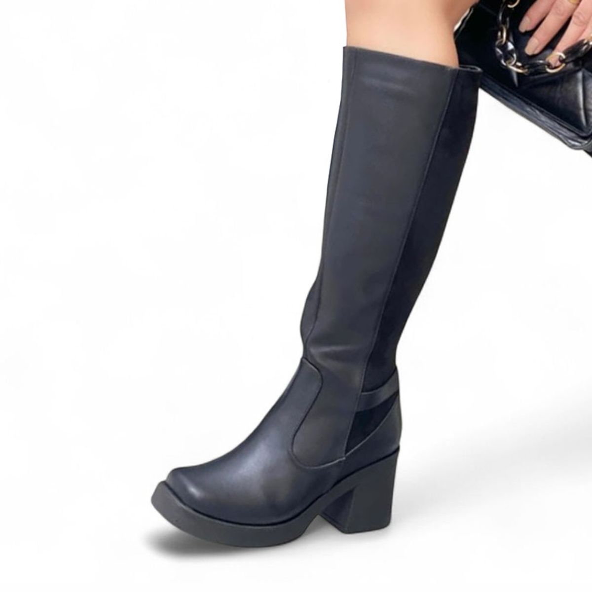 GENERICO - Bota Mujer Punta Cuadrada Gamuza Posterior 1299 5C-75 Color Negro