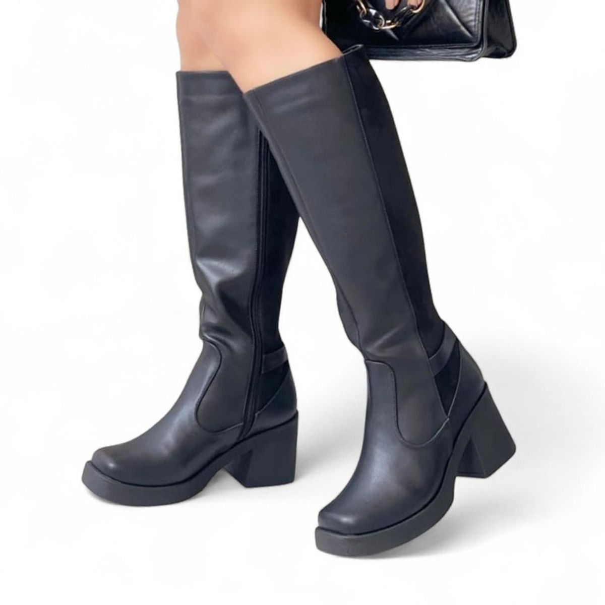 GENERICO - Bota Mujer Punta Cuadrada Gamuza Posterior 1299 5C-75 Color Negro