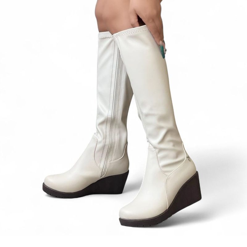 GENERICO - Bota Mujer Strech Cuña 7 1299 5C-75 Color Beige