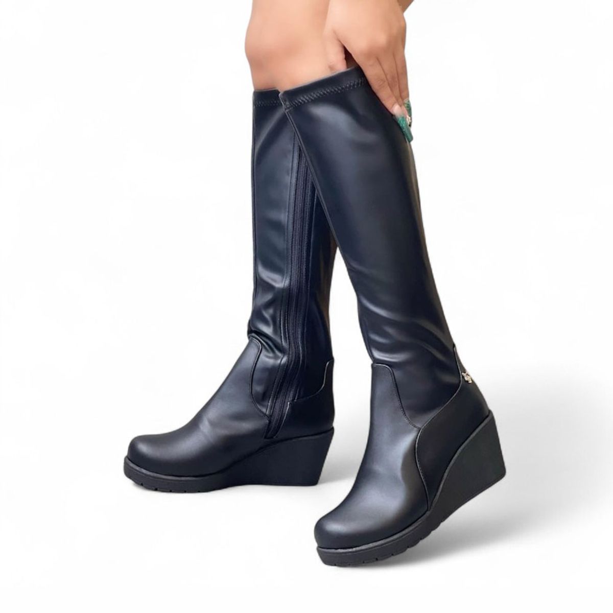 GENERICO - Bota Mujer Strech Cuña 7 1299 5C-75 Color Negro