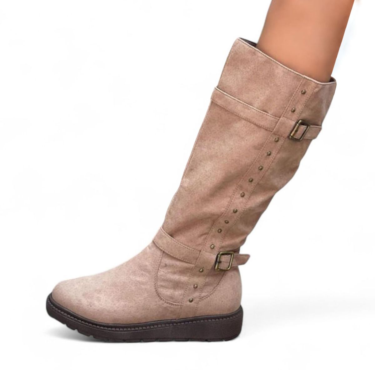 GENERICO - Bota Tres Cuartos Gamuza Acolchada Interior 1299 5C-65 Color Beige