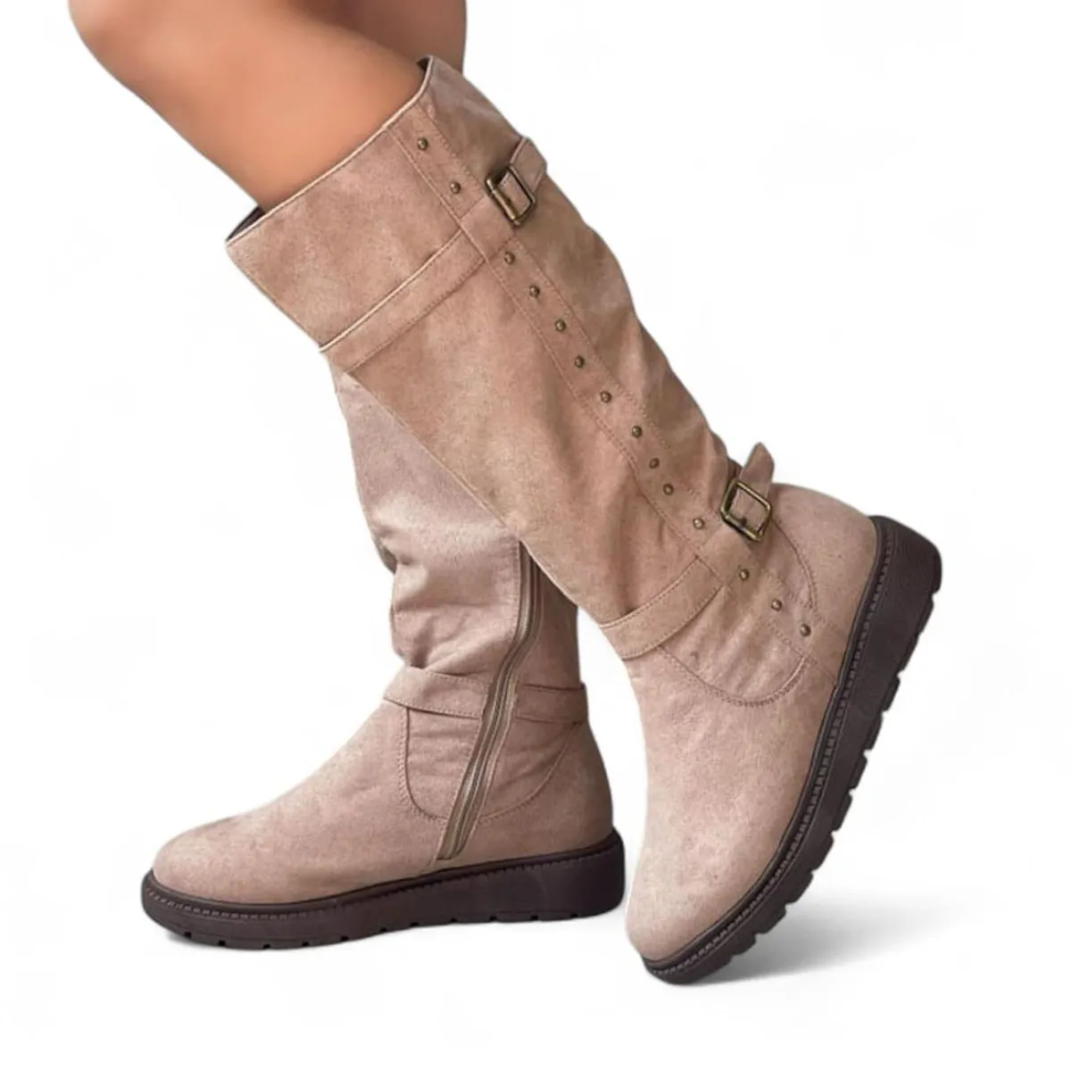 GENERICO - Bota Tres Cuartos Gamuza Acolchada Interior 1299 5C-65 Color Beige