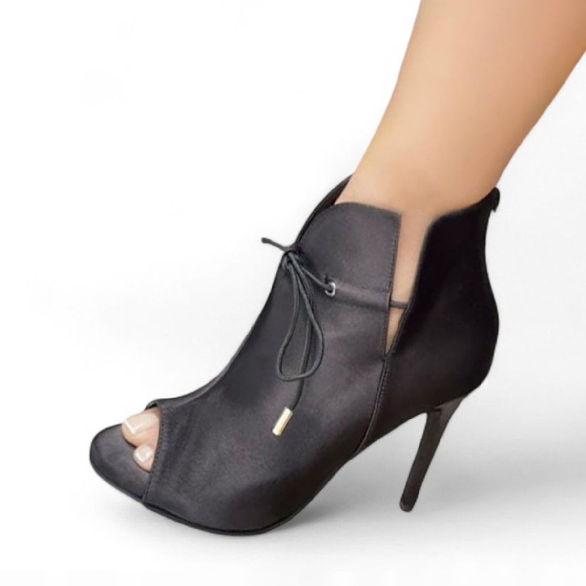 GENERICO - Botin Mujer Abierto Gamuza Taco 9 1299 5C-85 Color Negro