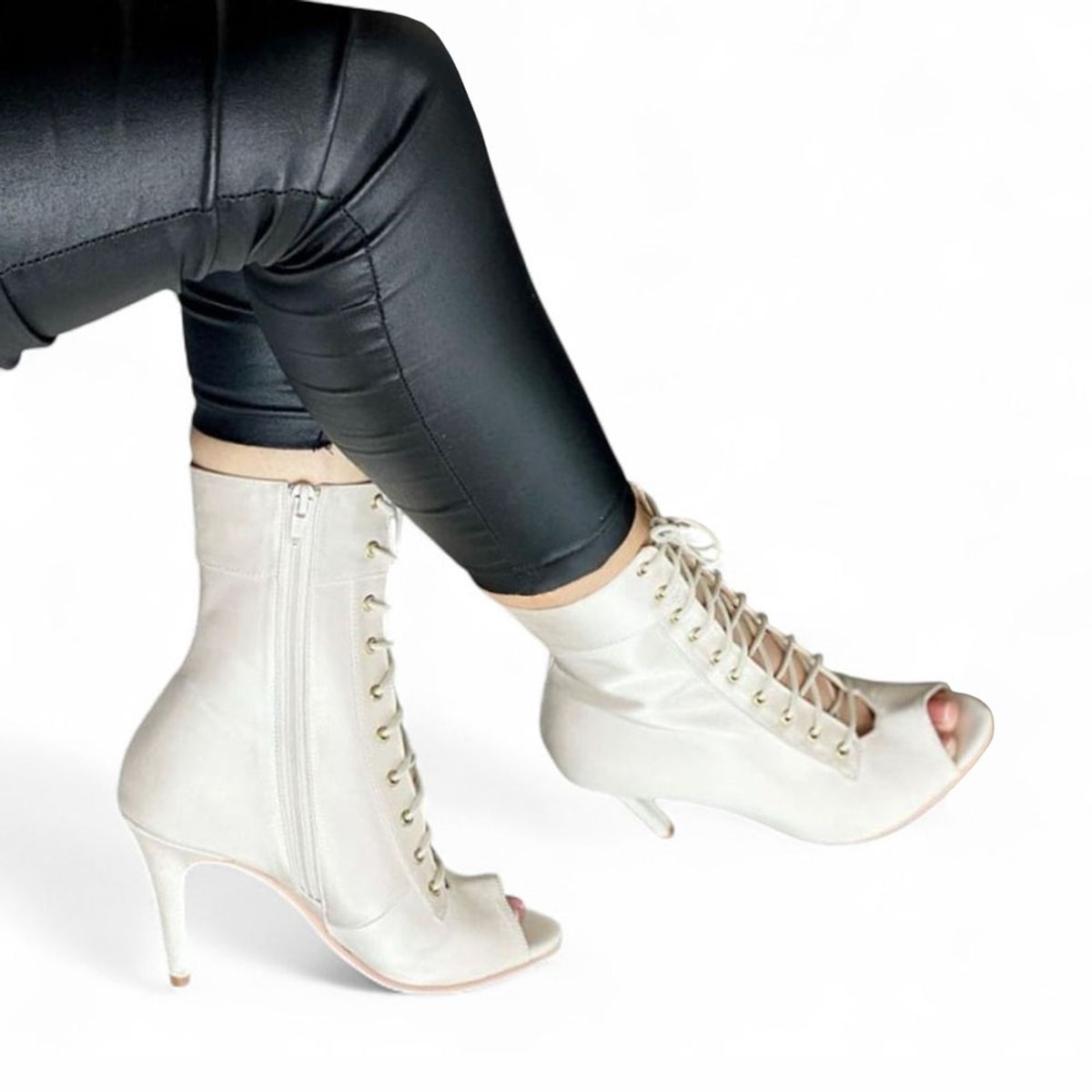 GENERICO - Botin Mujer Abierto Satinado Taco 9 1299 5C-85 Color Beige