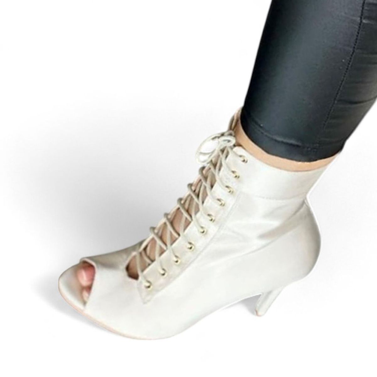 GENERICO - Botin Mujer Abierto Satinado Taco 9 1299 5C-85 Color Beige