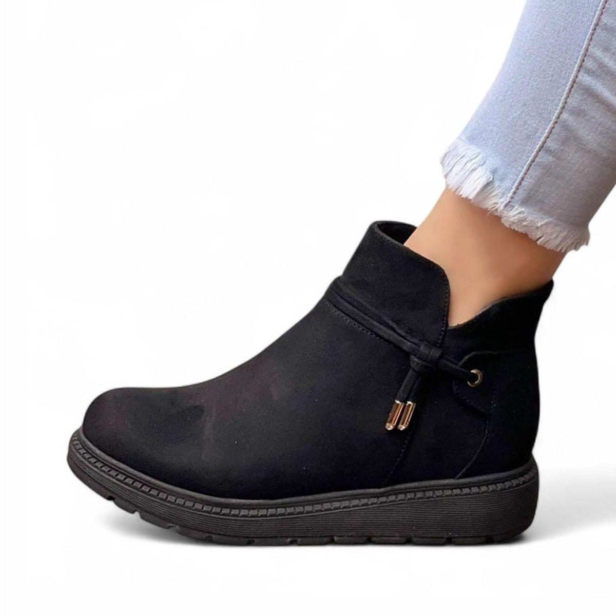 GENERICO - Botin Mujer Acolchada Gamuza 1299 5C-55 Color Negro