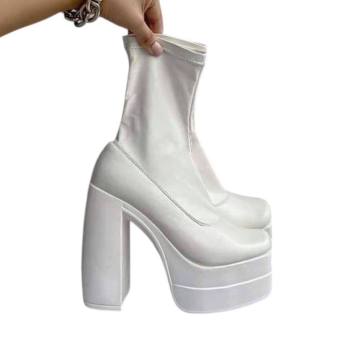 GENERICO - Botin Mujer Latex Strech Taco 13 1299 5C-95 Color Blanco