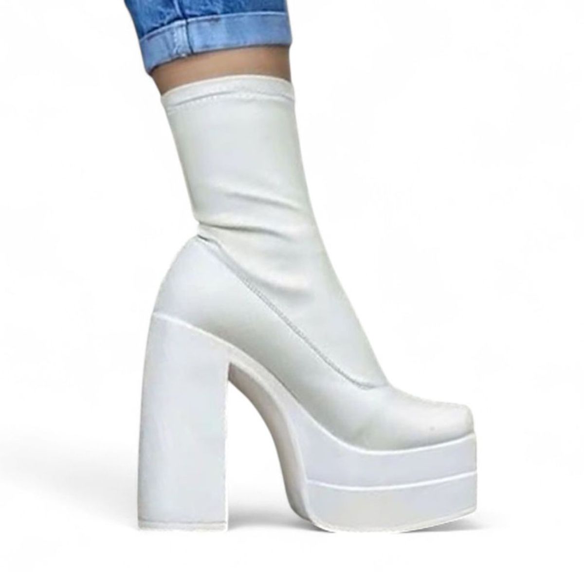 GENERICO - Botin Mujer Latex Strech Taco 13 1299 5C-95 Color Blanco