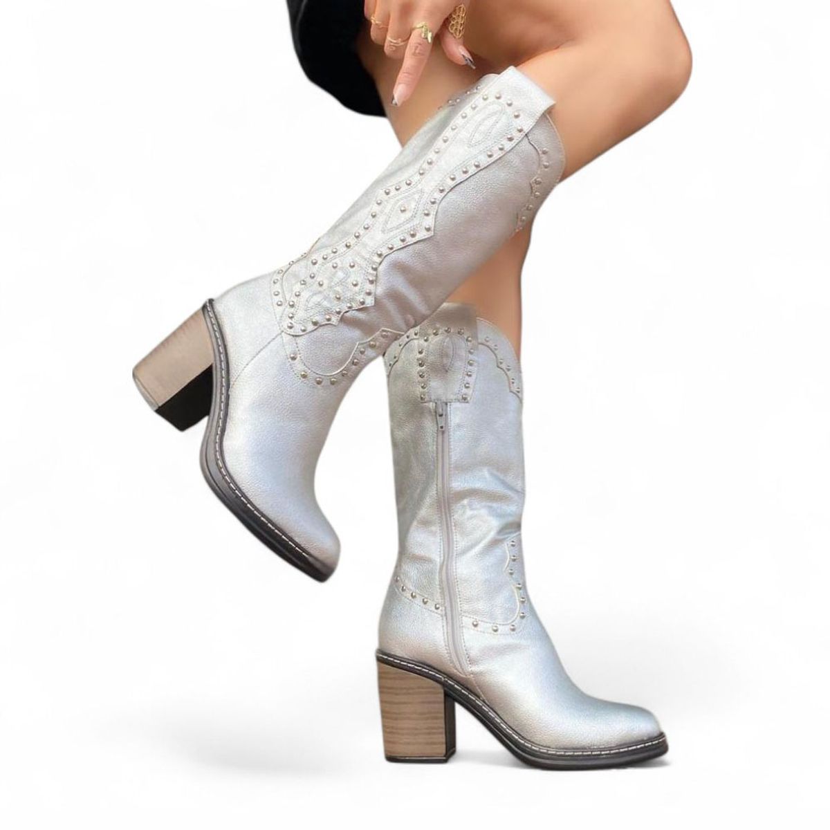 GENERICO - Bota Mujer Texana Perlas 1299 5C-95 Color Plateado