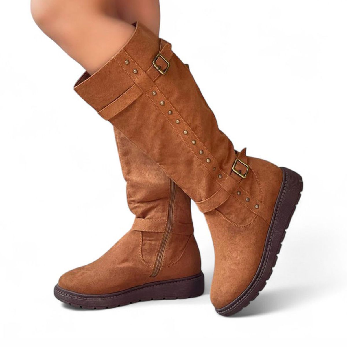 GENERICO - Bota Tres Cuartos Gamuza Acolchada Interior 1299 5C-65 Color Camel